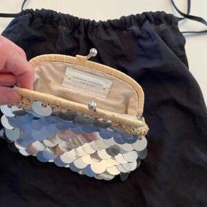 Sigerson Morrison silver sequin rafia clutch purse bag